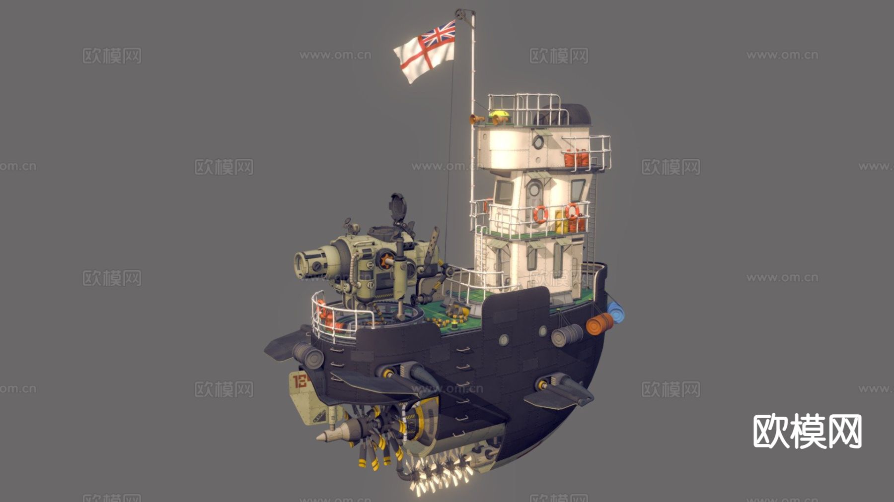 柴油朋克气艇-炮舰su模型下载（渲染图2）