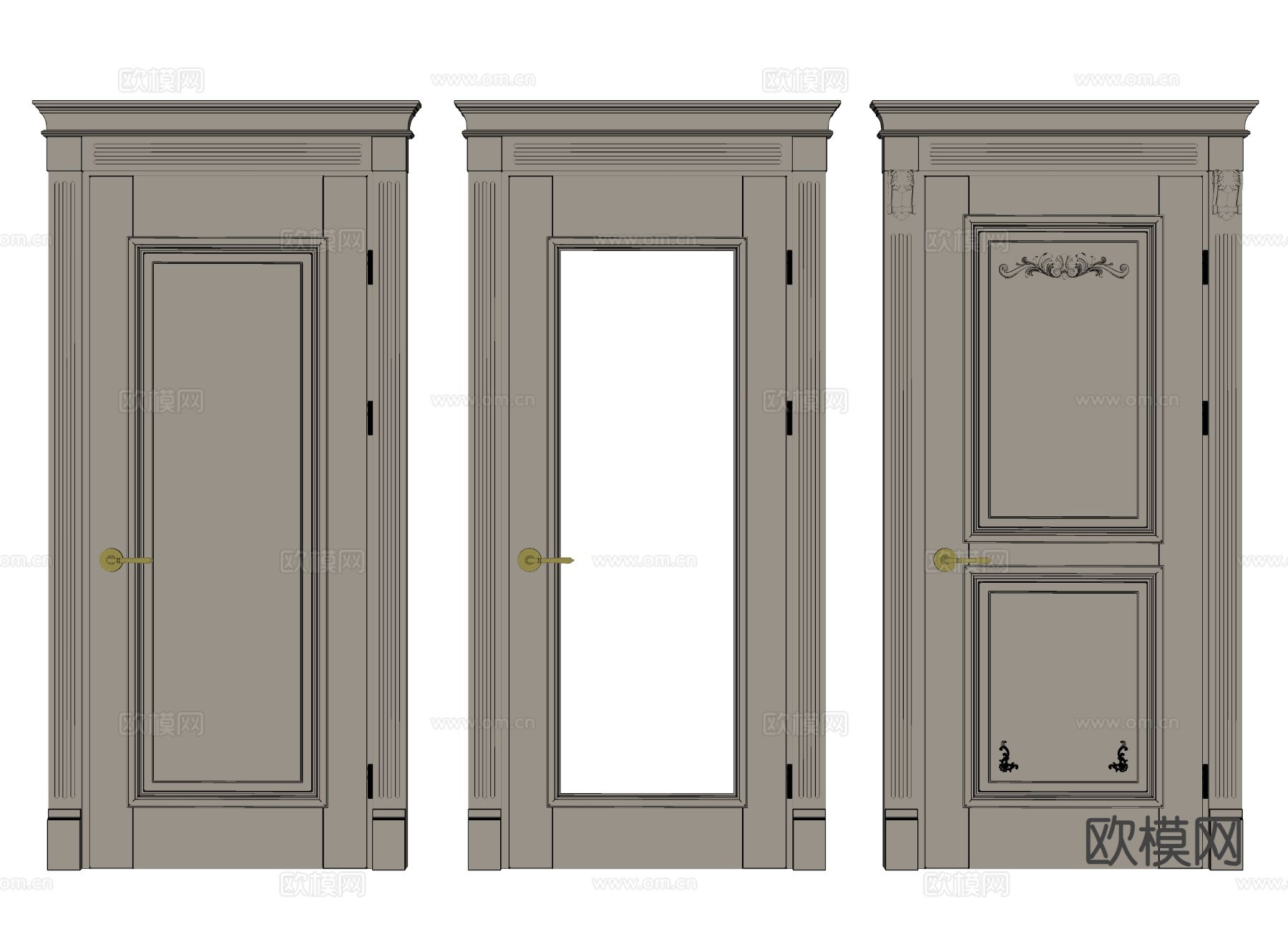 简欧单开门 卧室门su模型
