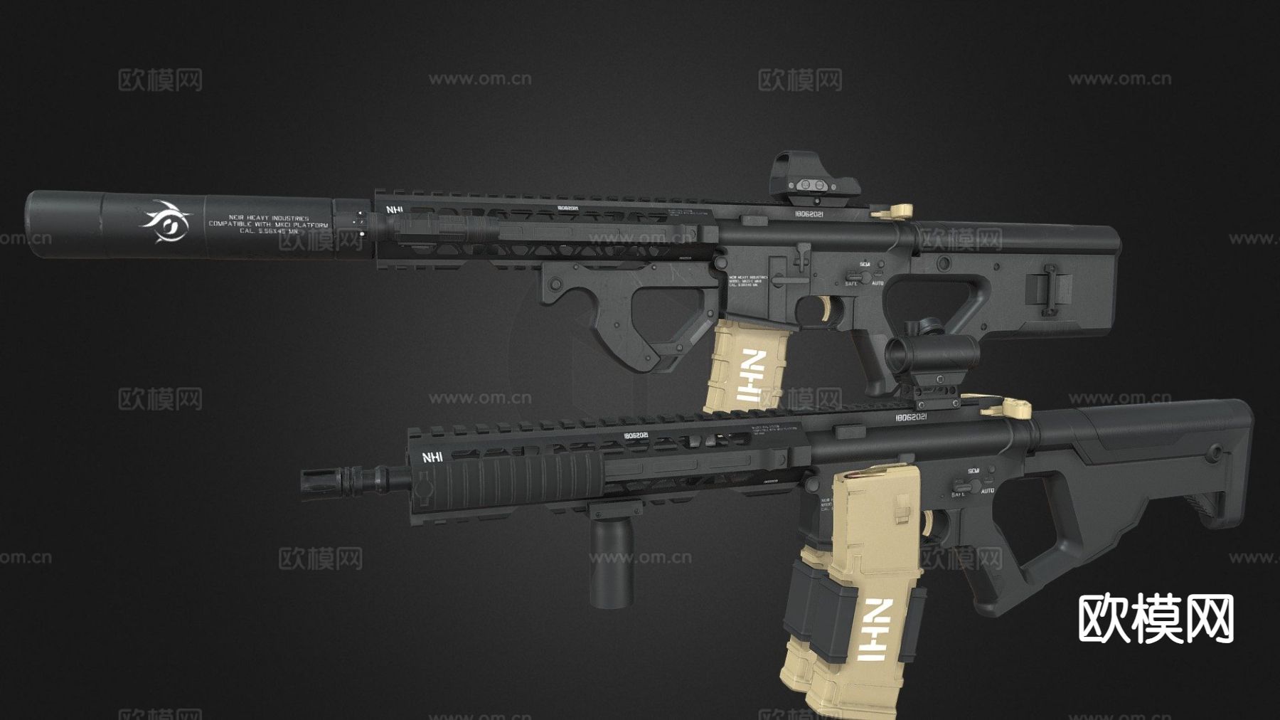 步枪与冲锋枪su模型下载（渲染图2）