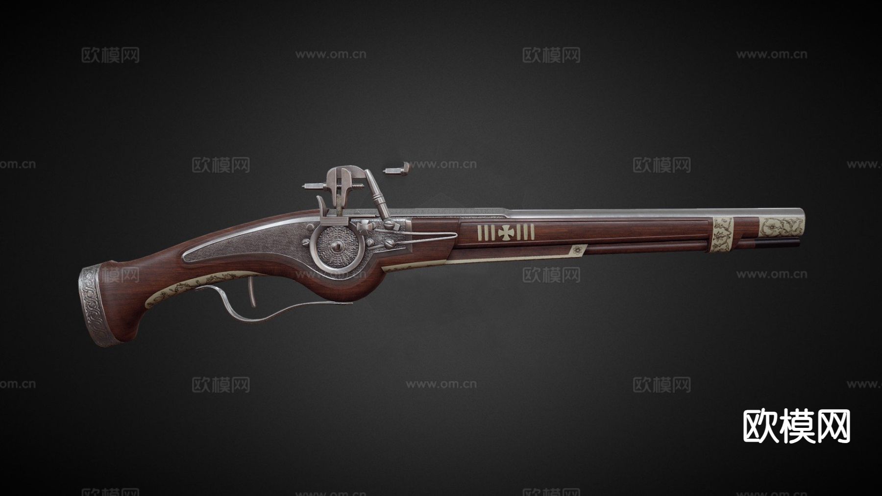 世纪燧发手枪su模型下载（渲染图2）