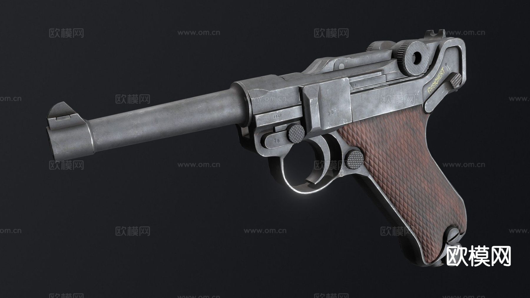 鲁格P08手枪su模型下载（渲染图2）