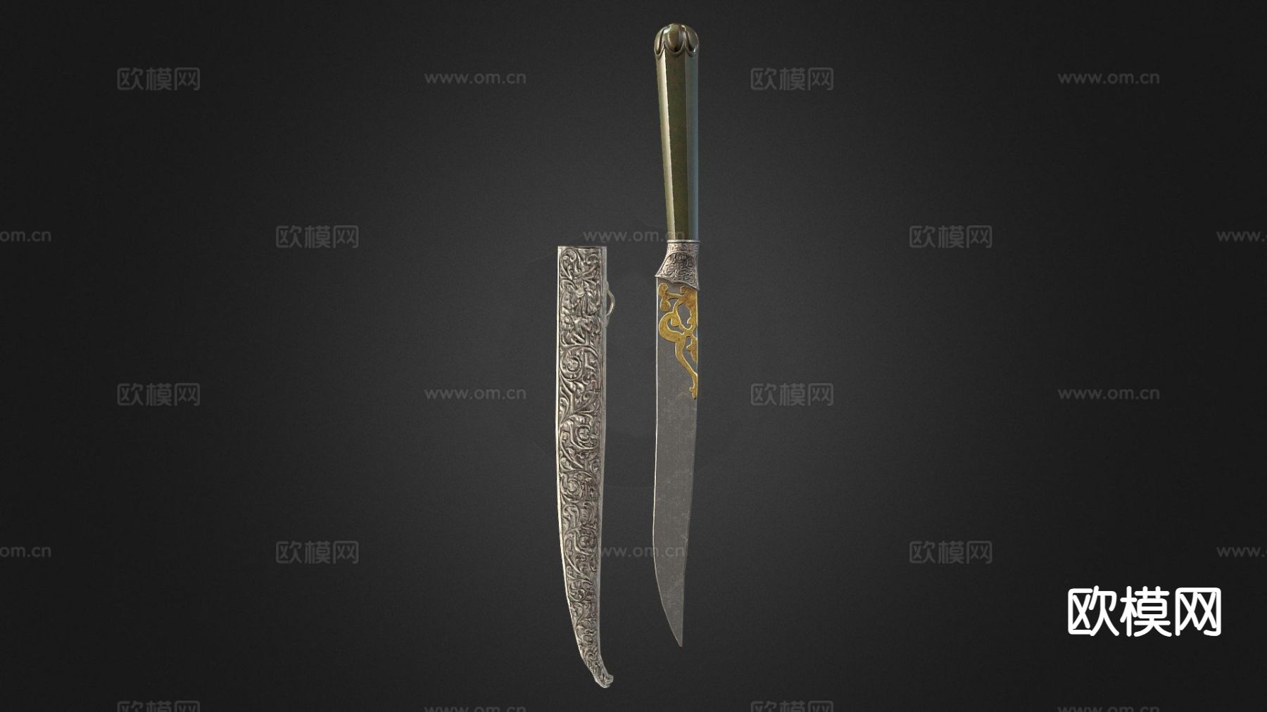 奥斯曼玉柄刀 短刀su模型下载（渲染图2）