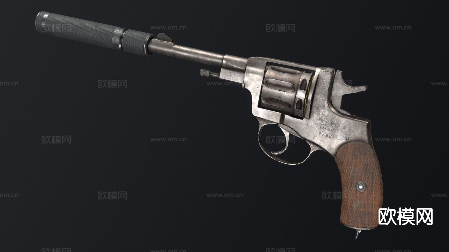 纳甘M1895手枪su模型下载（渲染图2）