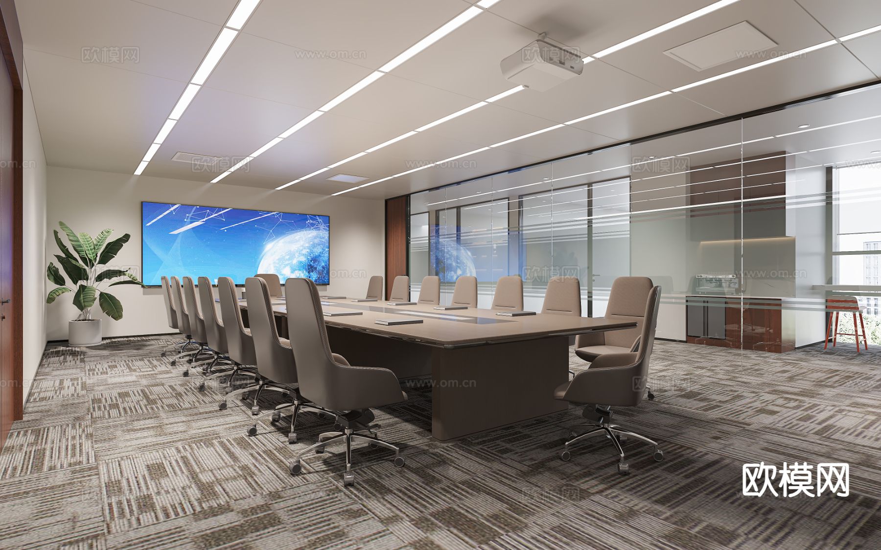 现代会议室3d模型下载（渲染图1）