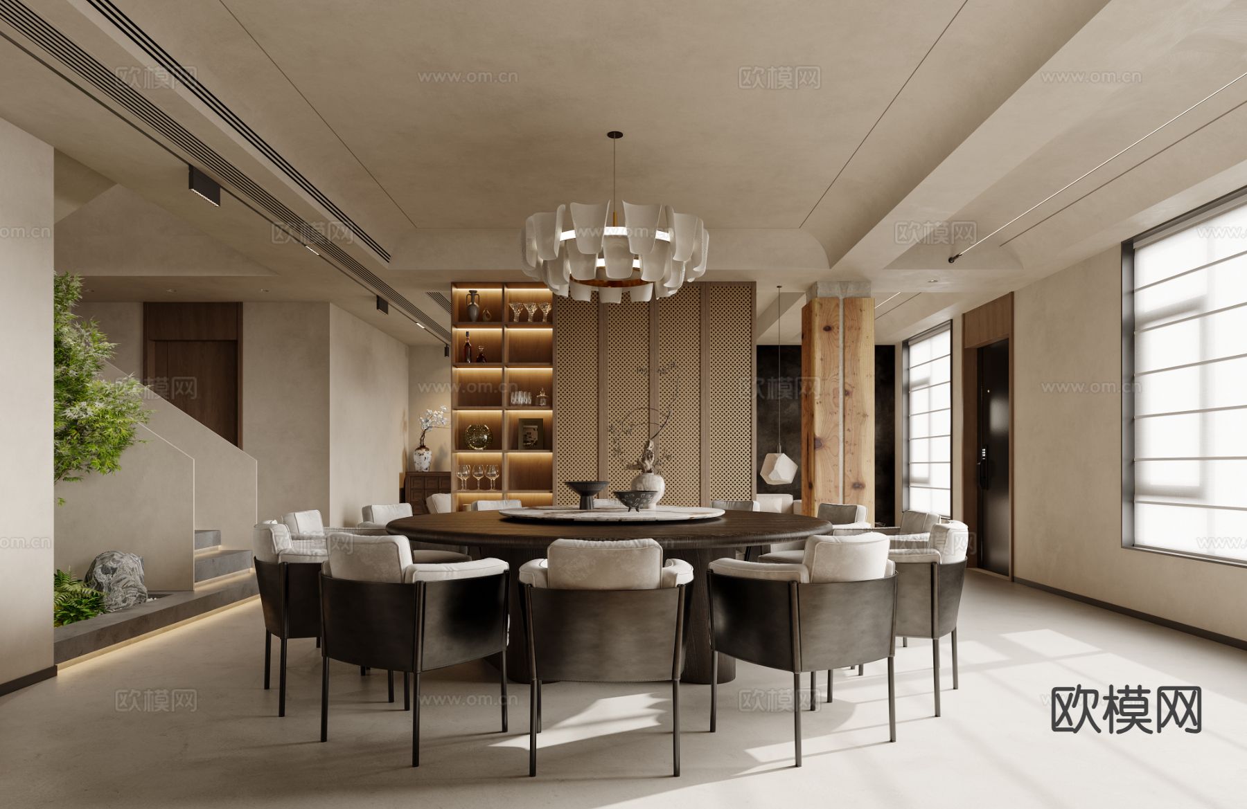 侘寂风客餐厅3d模型下载（渲染图4）