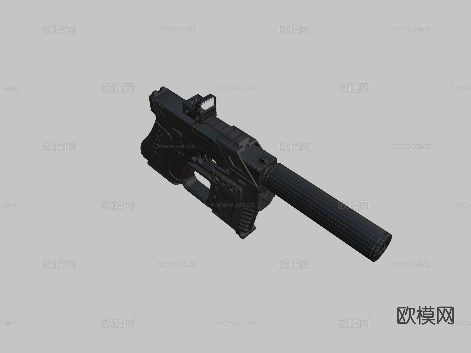 科幻黑皮肤手枪su模型下载（渲染图3）