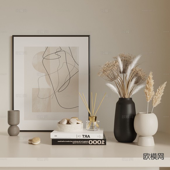 奶油风饰品 摆件 花瓶 书籍 挂画3d模型下载