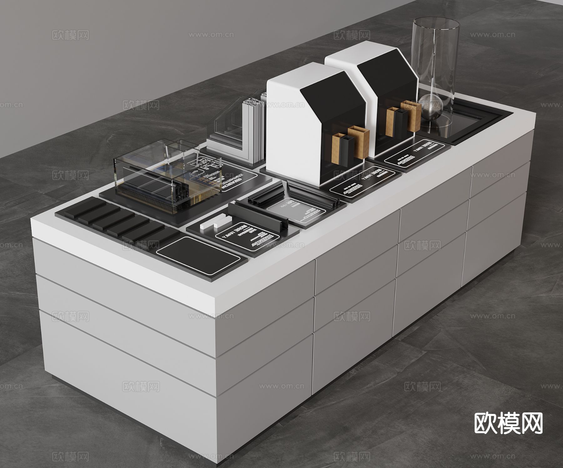 现代商展柜 岛台 窗户五金截面 断桥铝型材3d模型