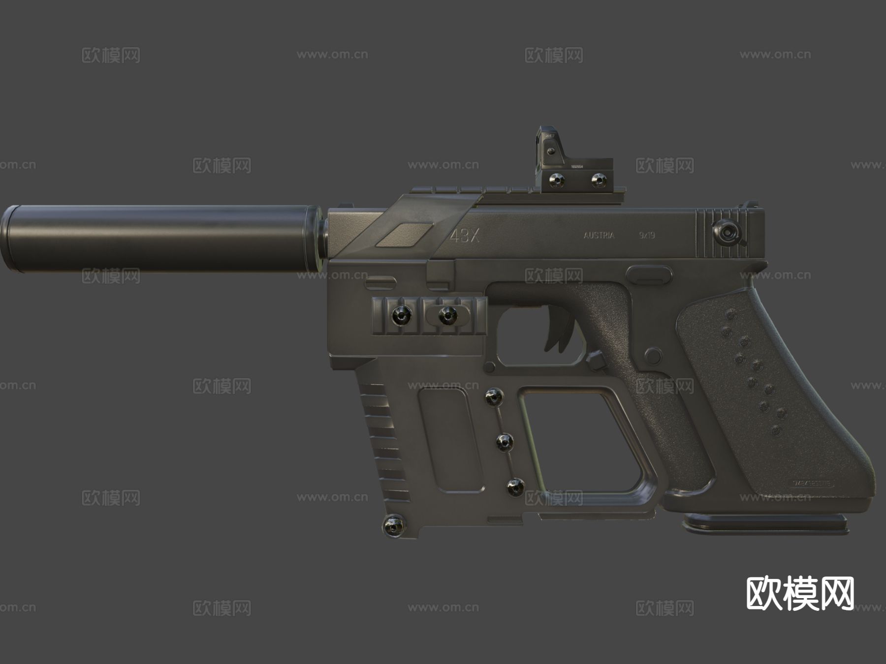 科幻黑皮肤手枪su模型下载（渲染图4）