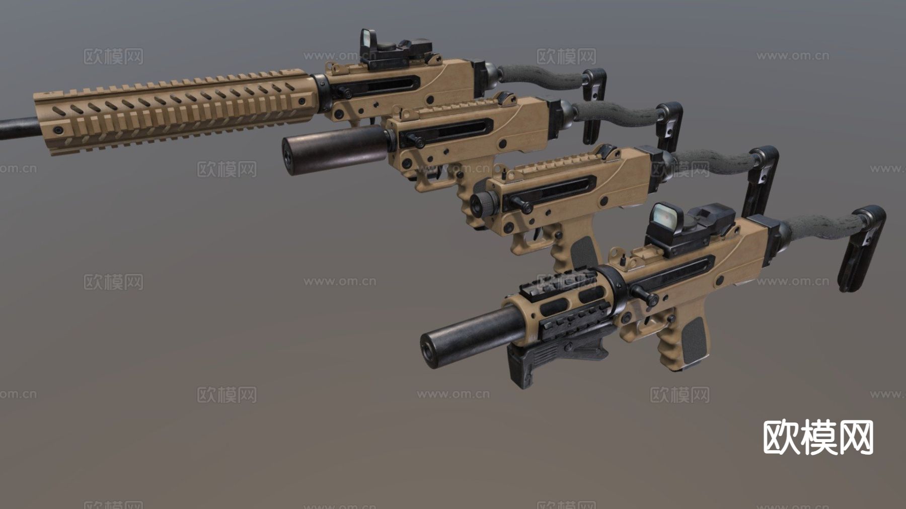 手枪与冲锋枪步枪su模型下载（渲染图2）