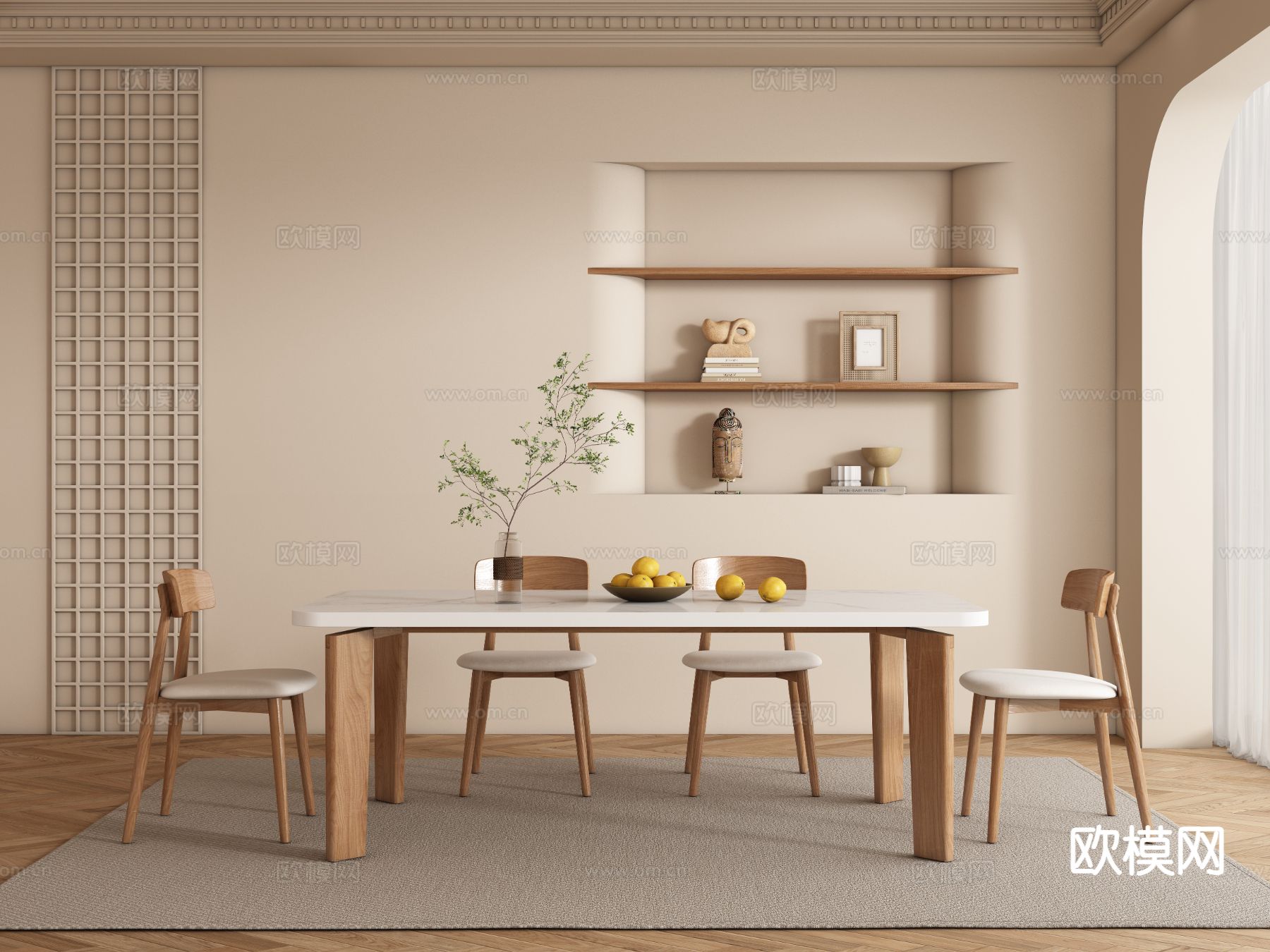 原木风餐桌椅3d模型下载