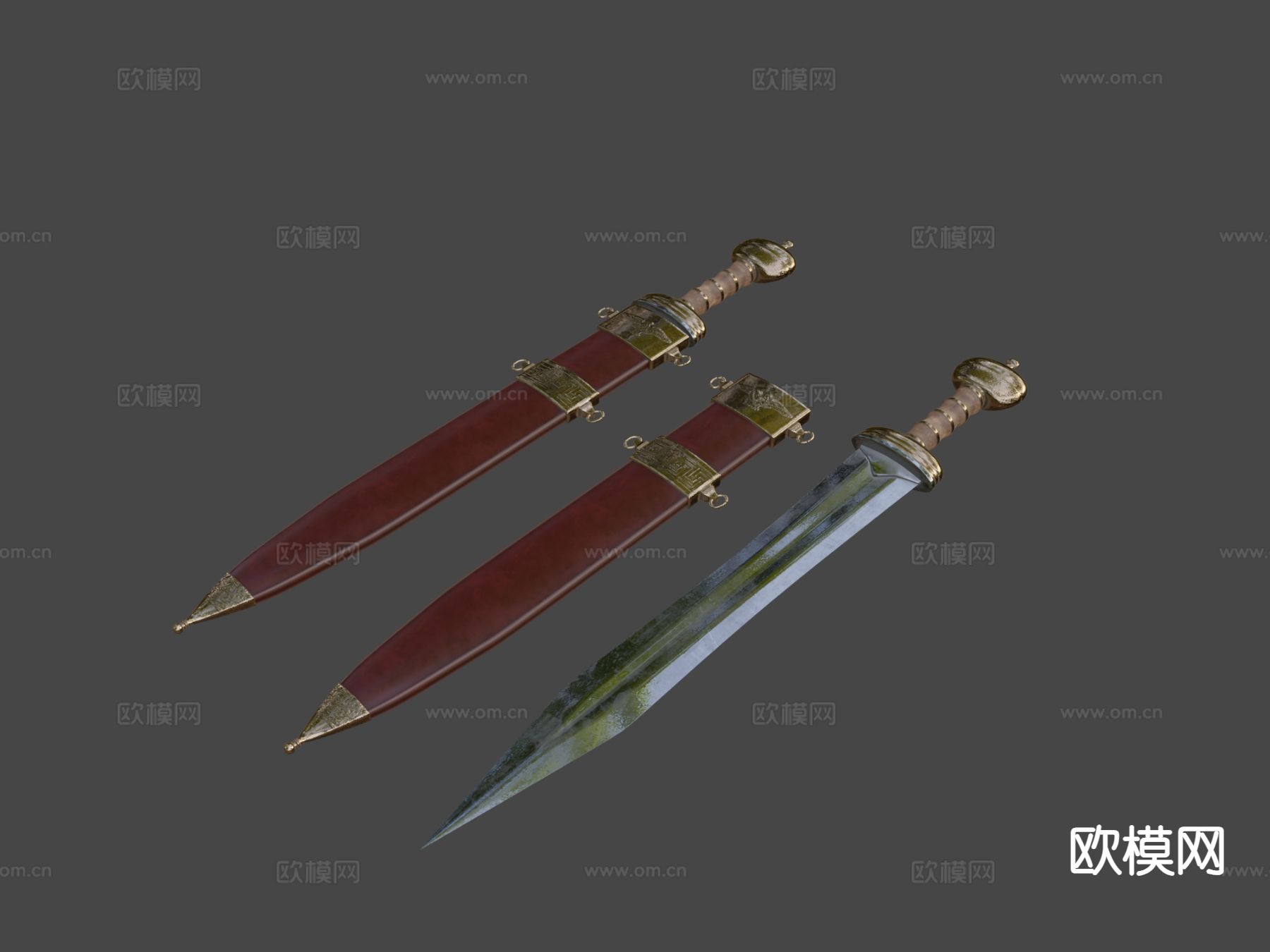 罗马剑及剑鞘su模型下载（渲染图6）
