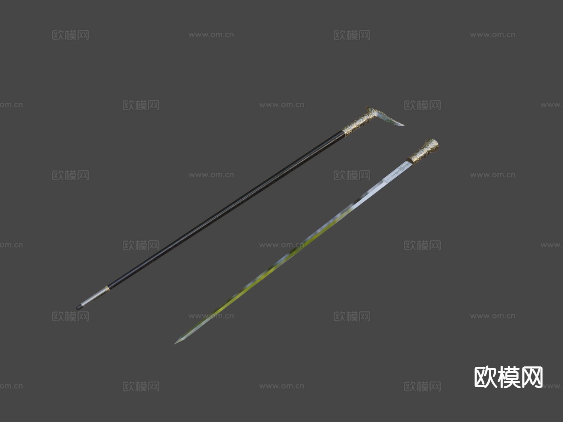 维多利亚手杖剑su模型下载（渲染图3）