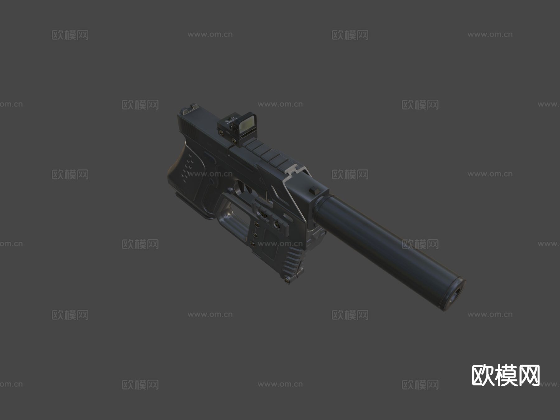 科幻黑皮肤手枪su模型下载（渲染图6）