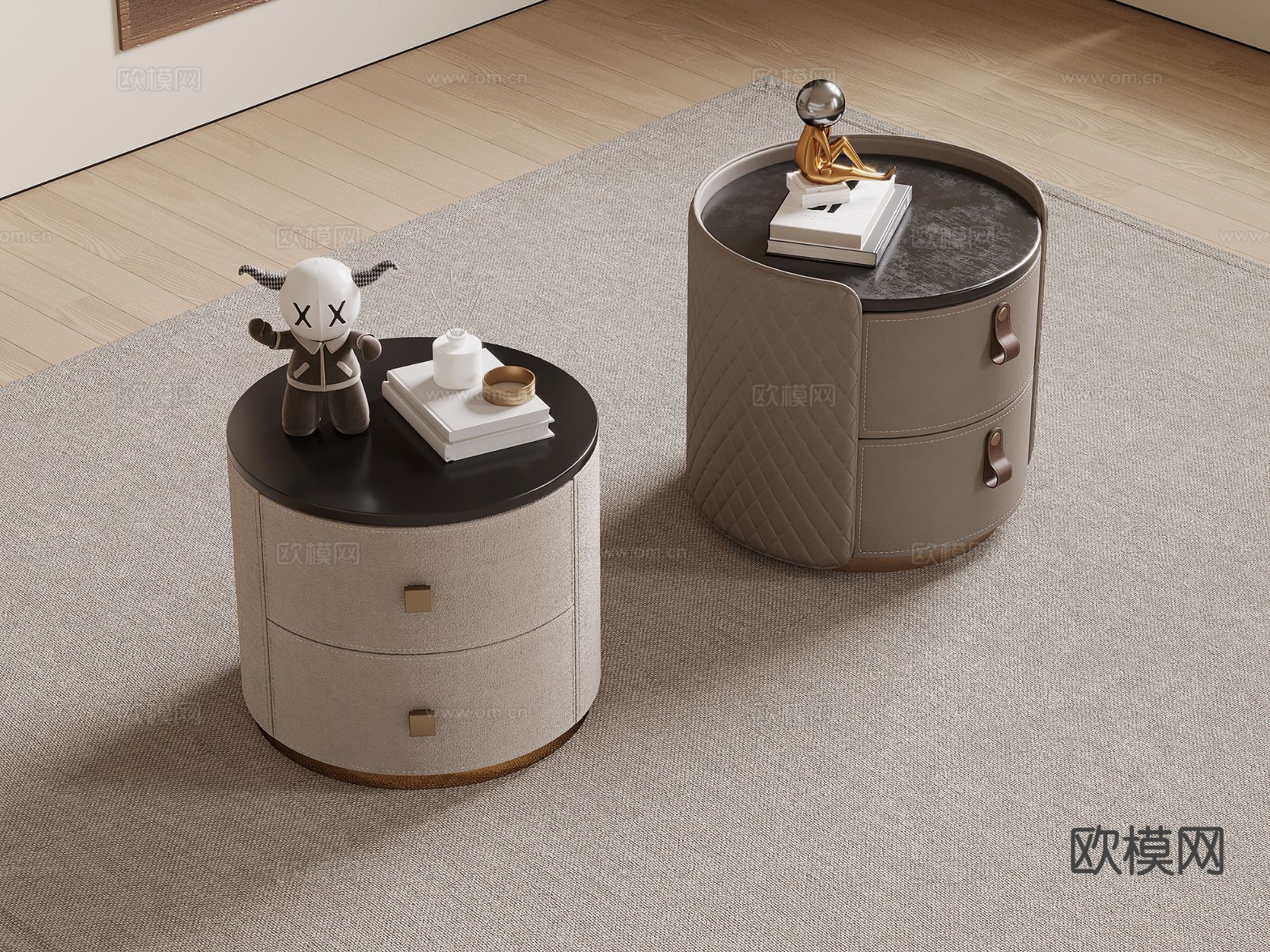 现代圆形床头柜3d模型下载