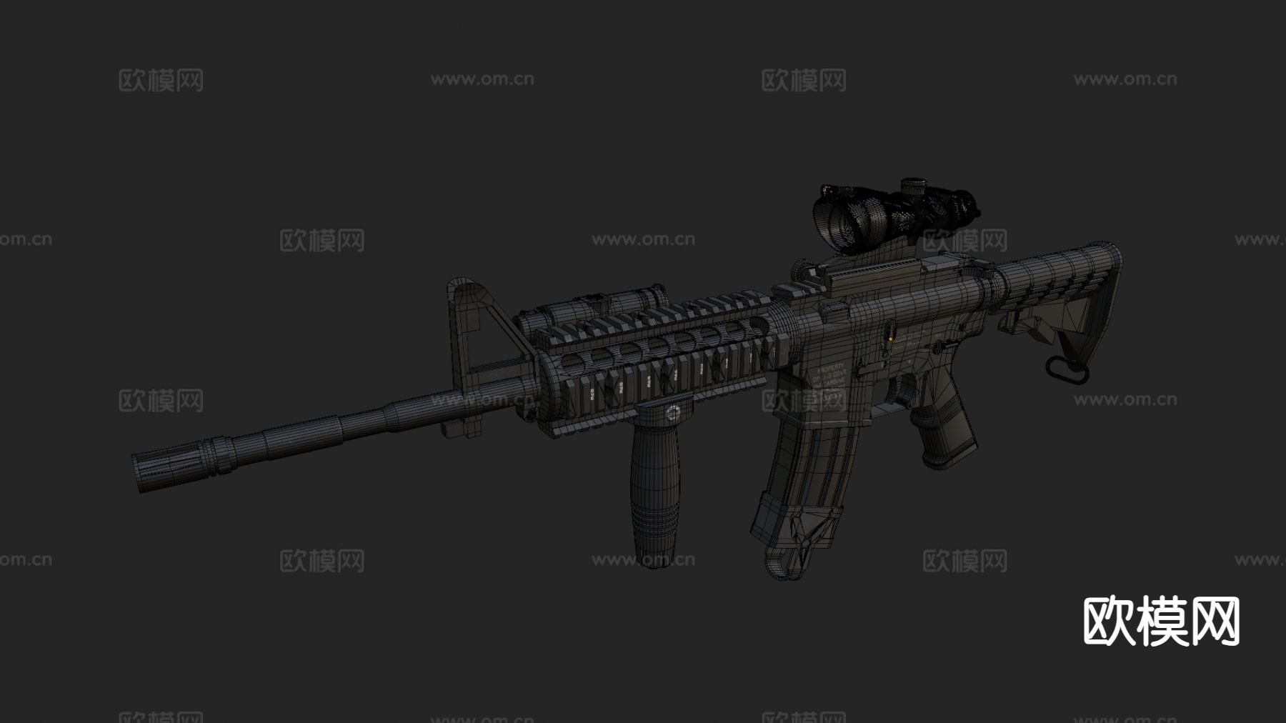 M4卡宾枪与瞄准镜su模型下载（渲染图3）