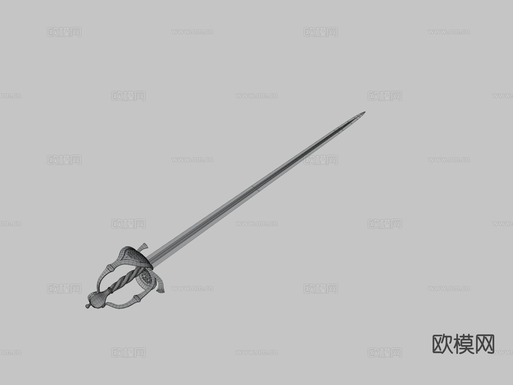 单手侧剑su模型下载（渲染图3）