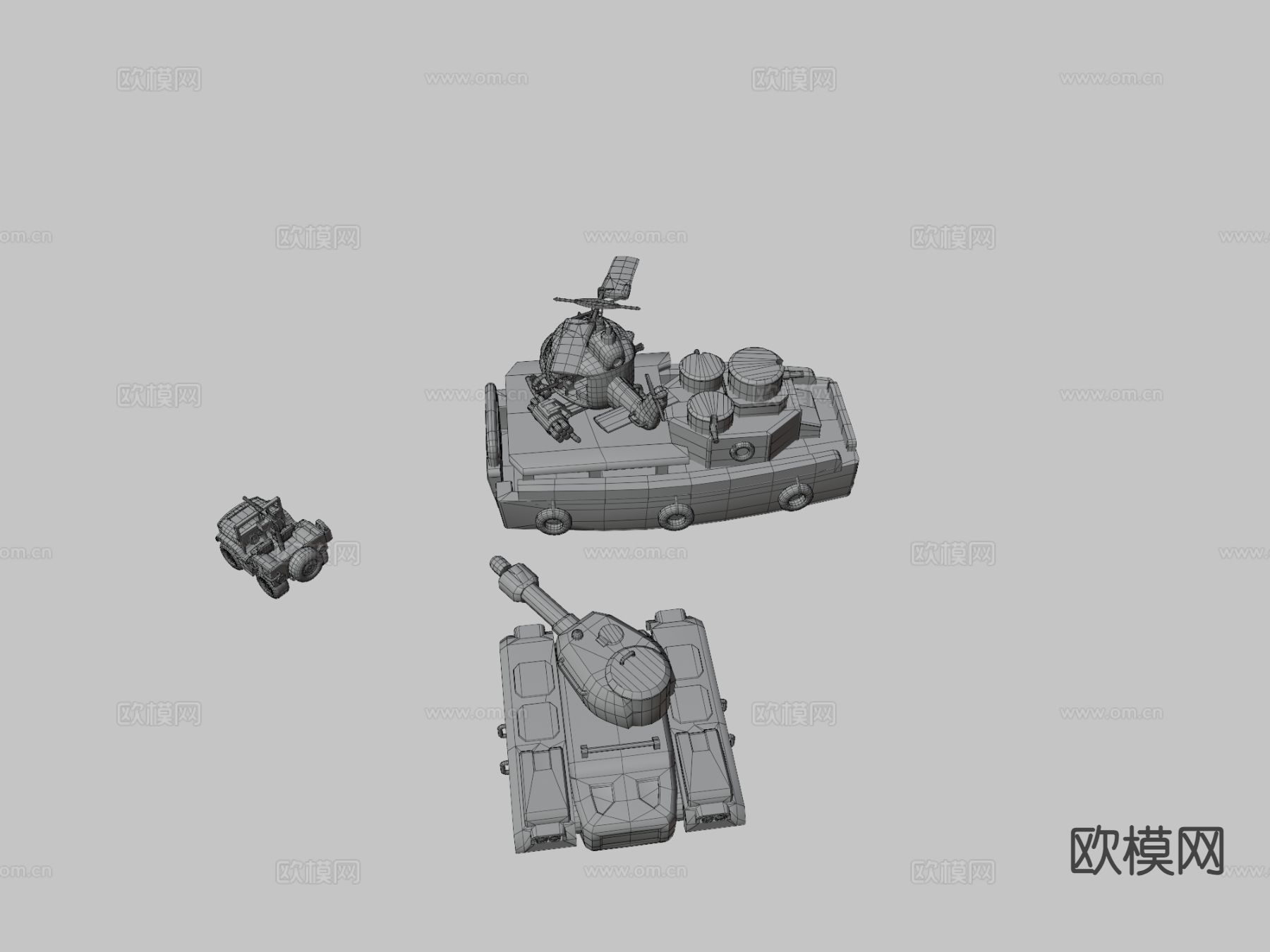 军用坦克 履带车 装甲车su模型下载（渲染图3）