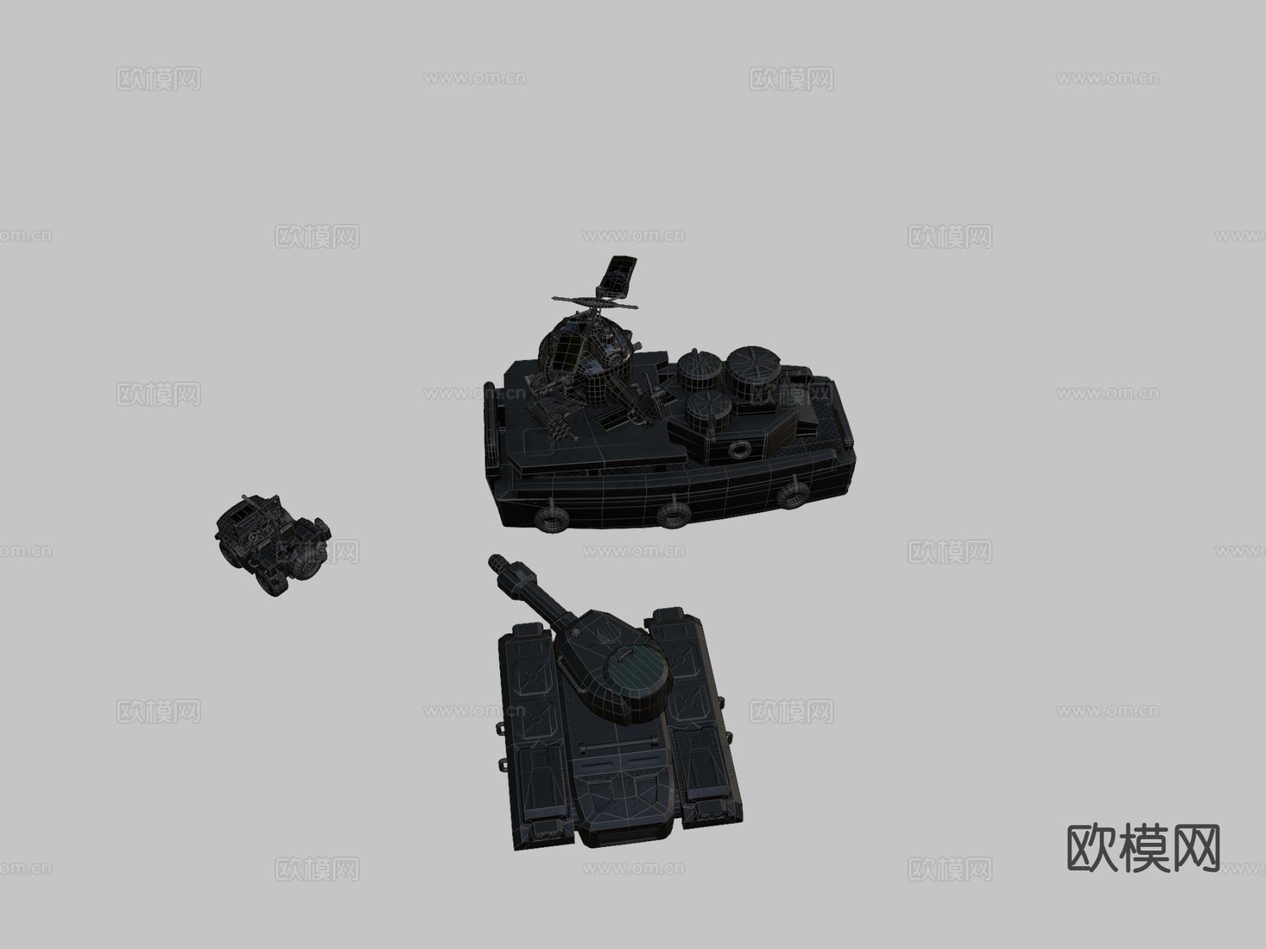 军用坦克 履带车 装甲车su模型下载（渲染图1）