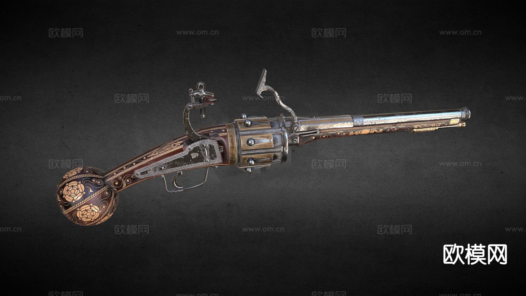 燧发左轮手枪su模型下载（渲染图2）