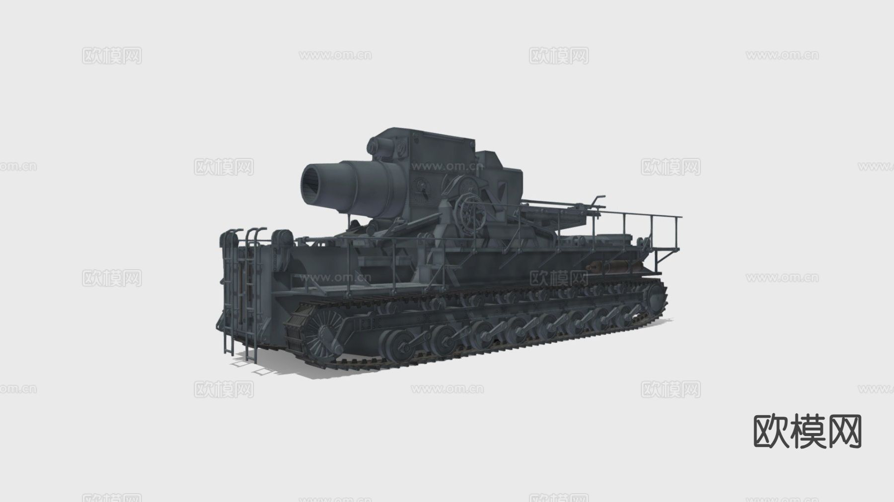 攻城炮 迫击炮 履带车su模型下载（渲染图2）