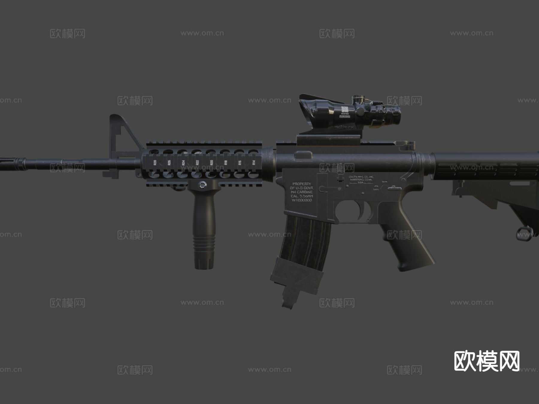 M4卡宾枪与瞄准镜su模型下载（渲染图7）