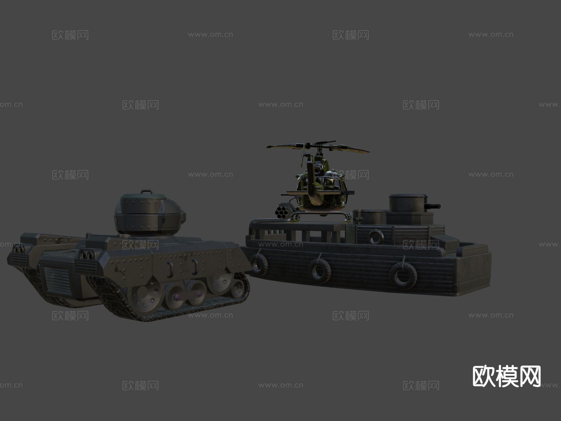 军用坦克 履带车 装甲车su模型下载（渲染图4）