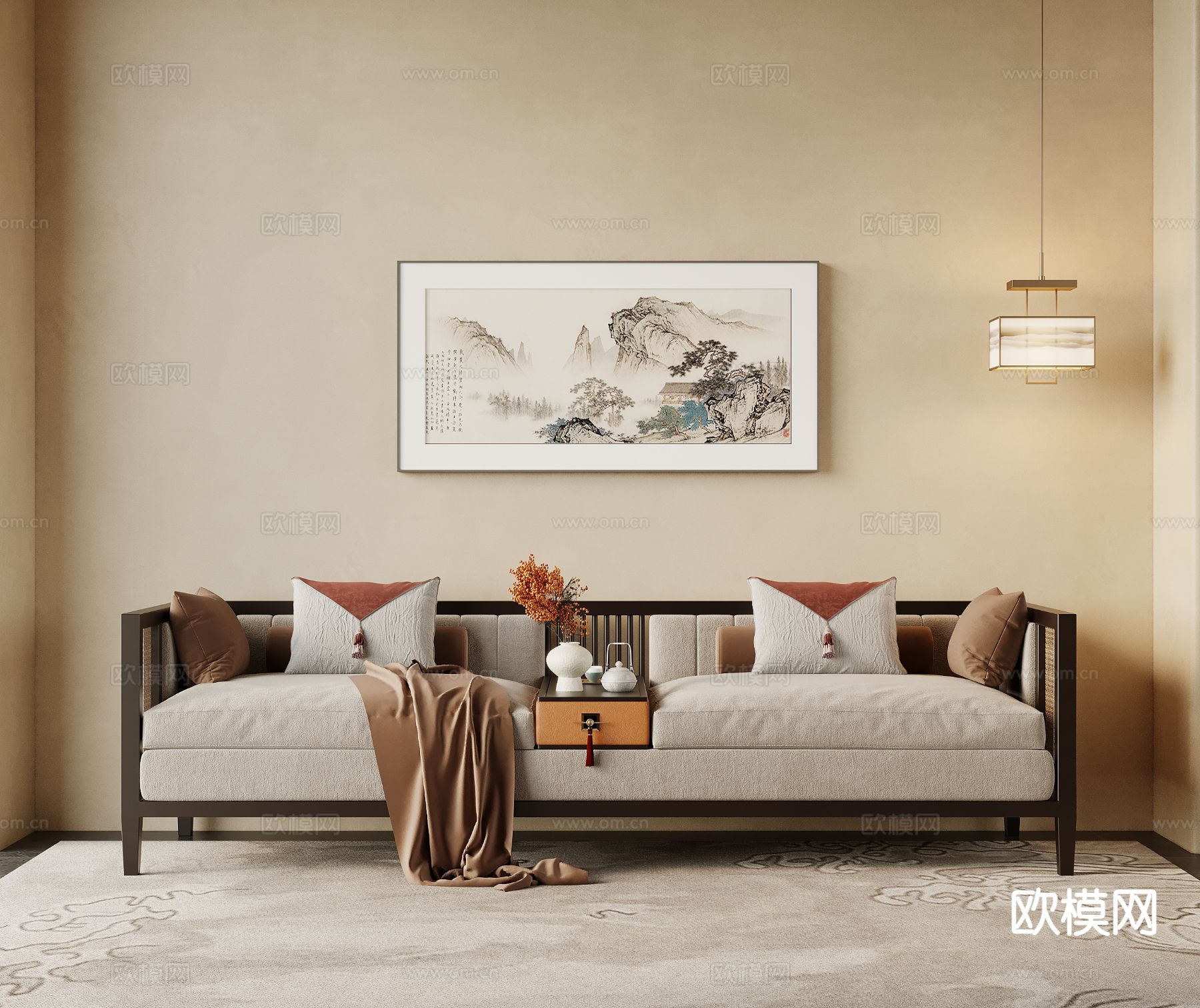 新中式双人沙发3d模型下载