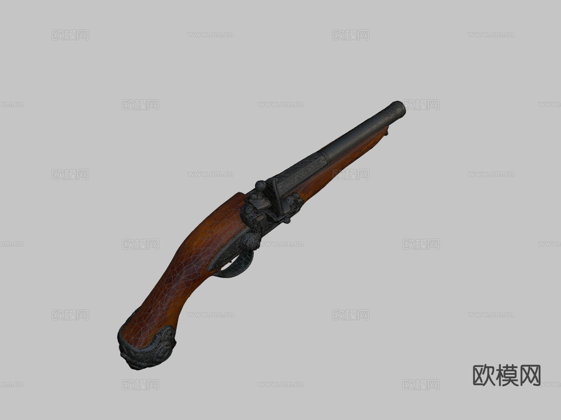 燧发殖民地手枪su模型下载（渲染图3）