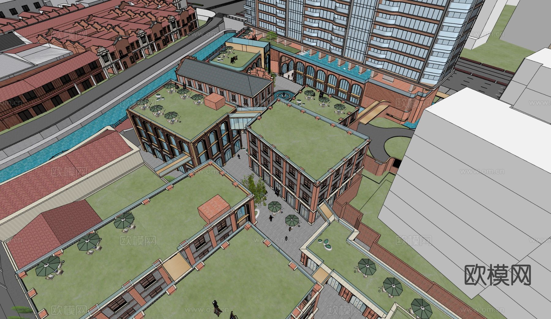 商业区鸟瞰su模型下载（渲染图1）