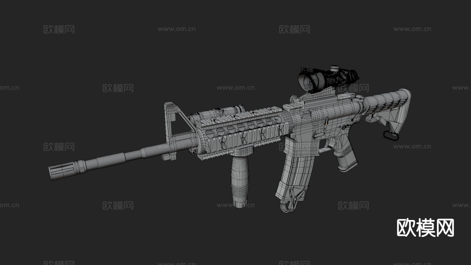 M4卡宾枪与瞄准镜su模型下载（渲染图1）