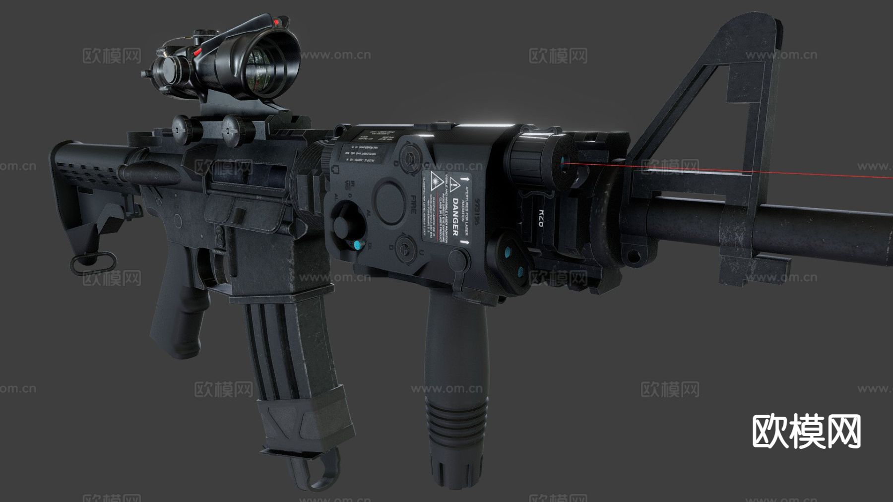 M4卡宾枪与瞄准镜su模型下载（渲染图2）