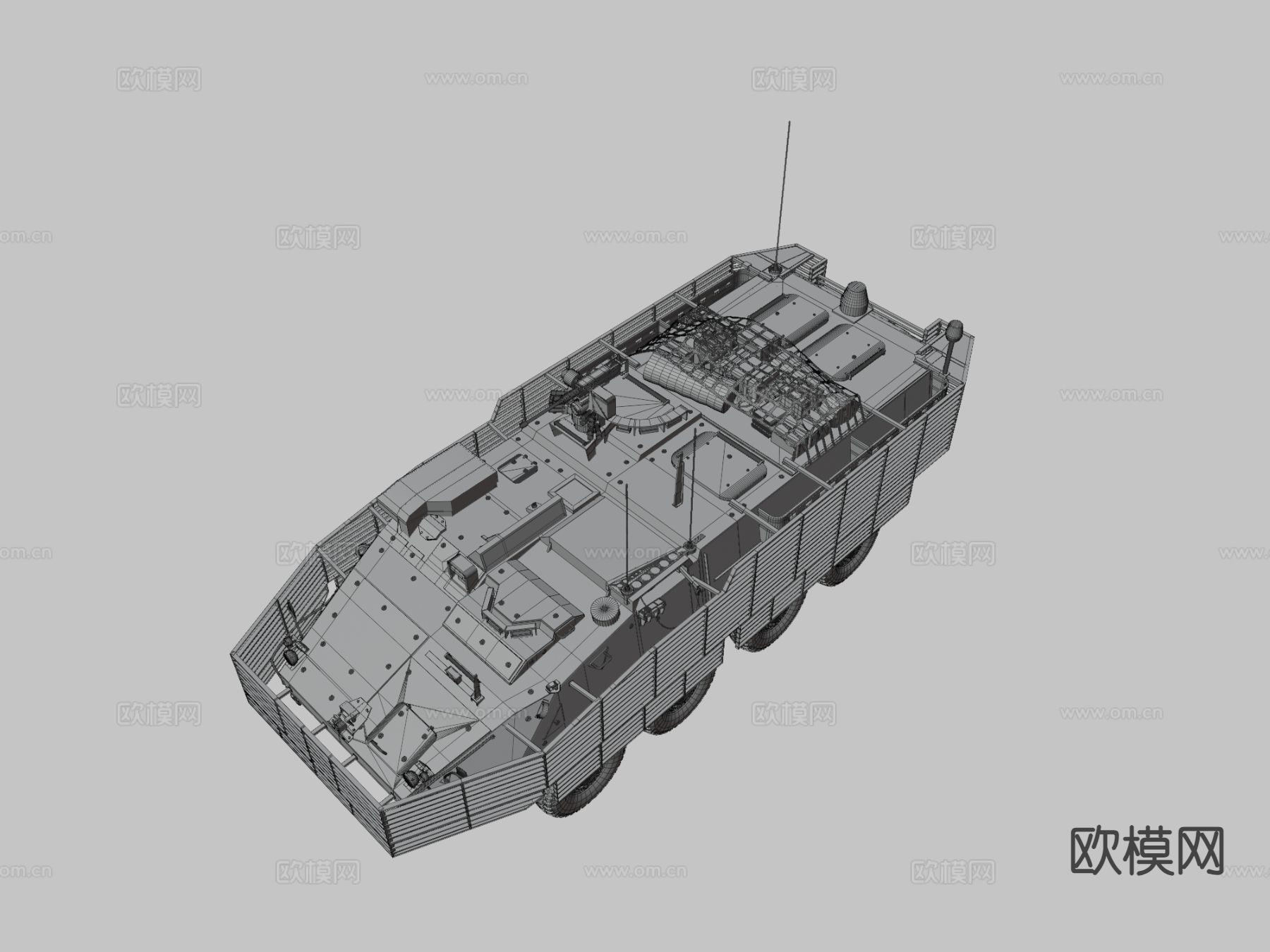 八轮装甲车 战斗车 炮车su模型下载（渲染图3）