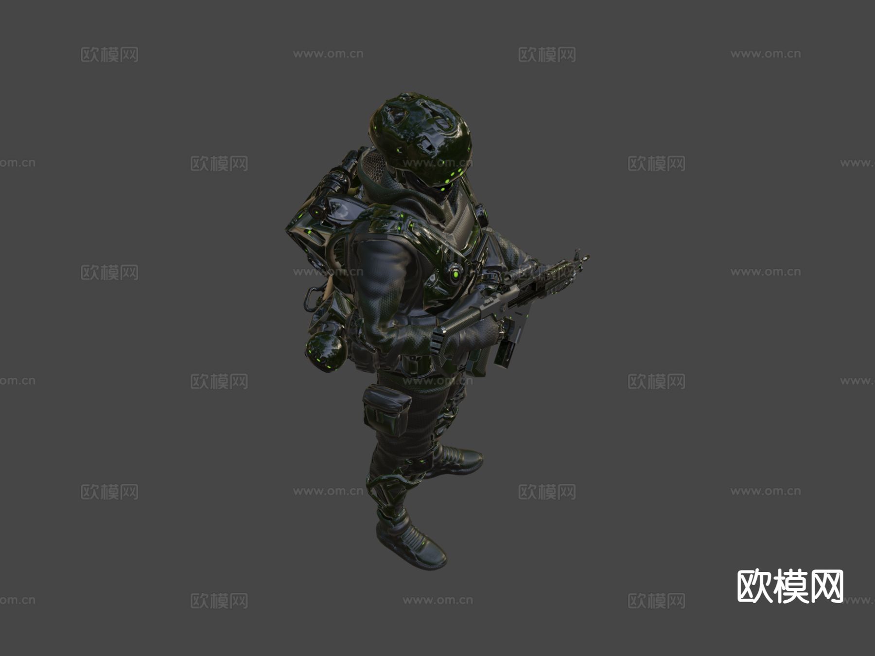 赛博朋克绿G机器人su模型下载（渲染图4）