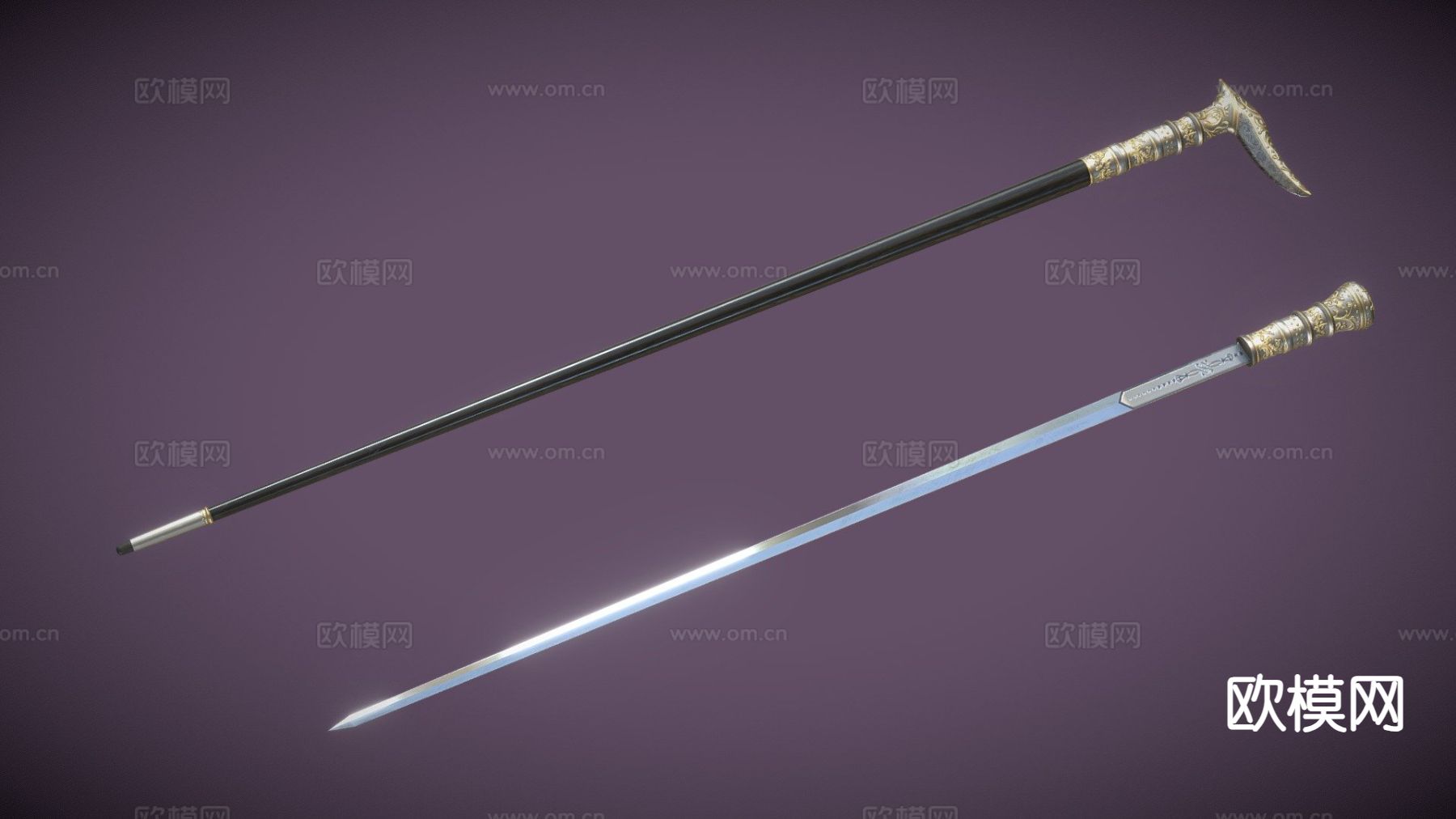 维多利亚手杖剑su模型下载（渲染图2）