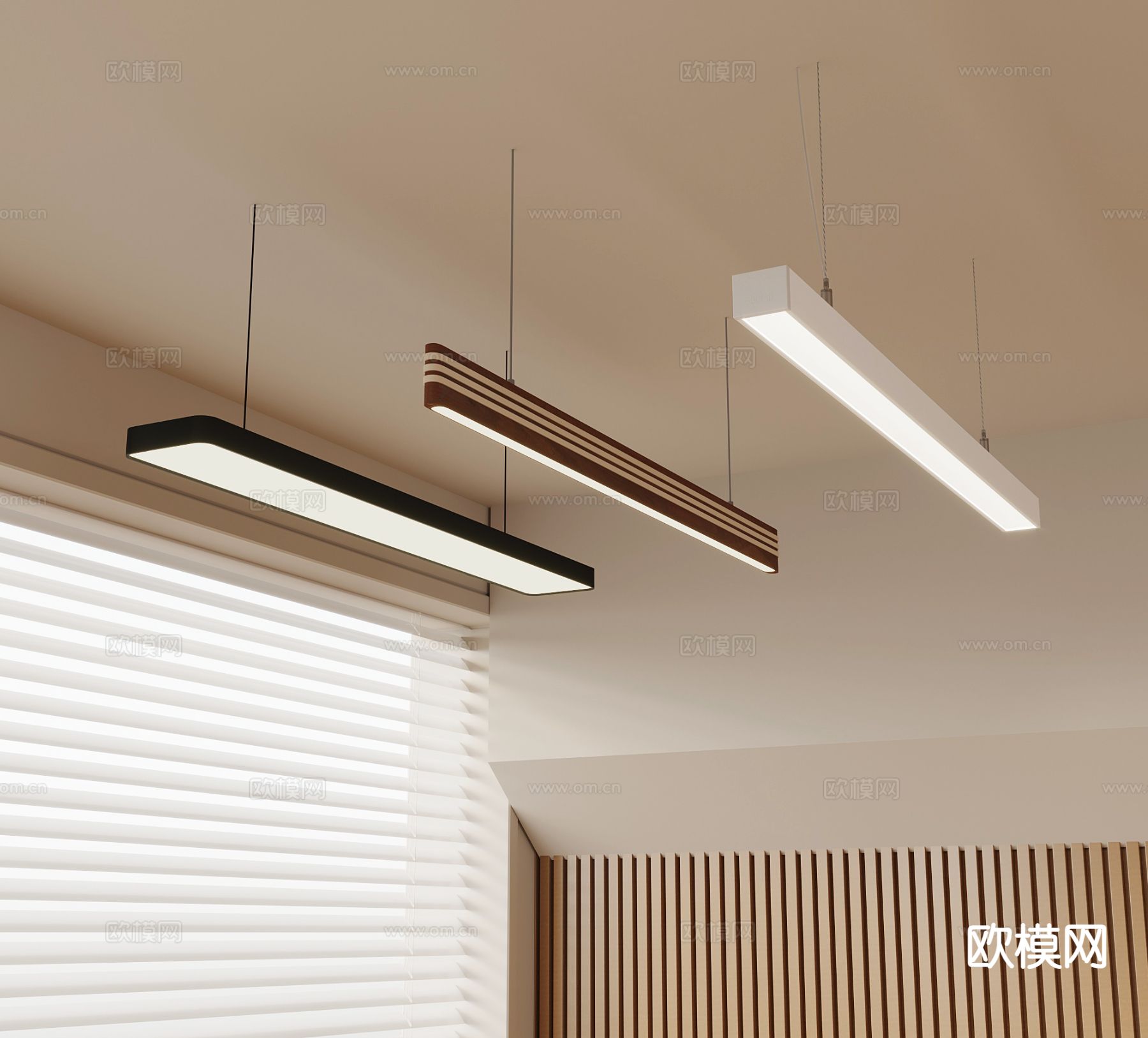 现代办公吊灯 长条吊灯3d模型下载