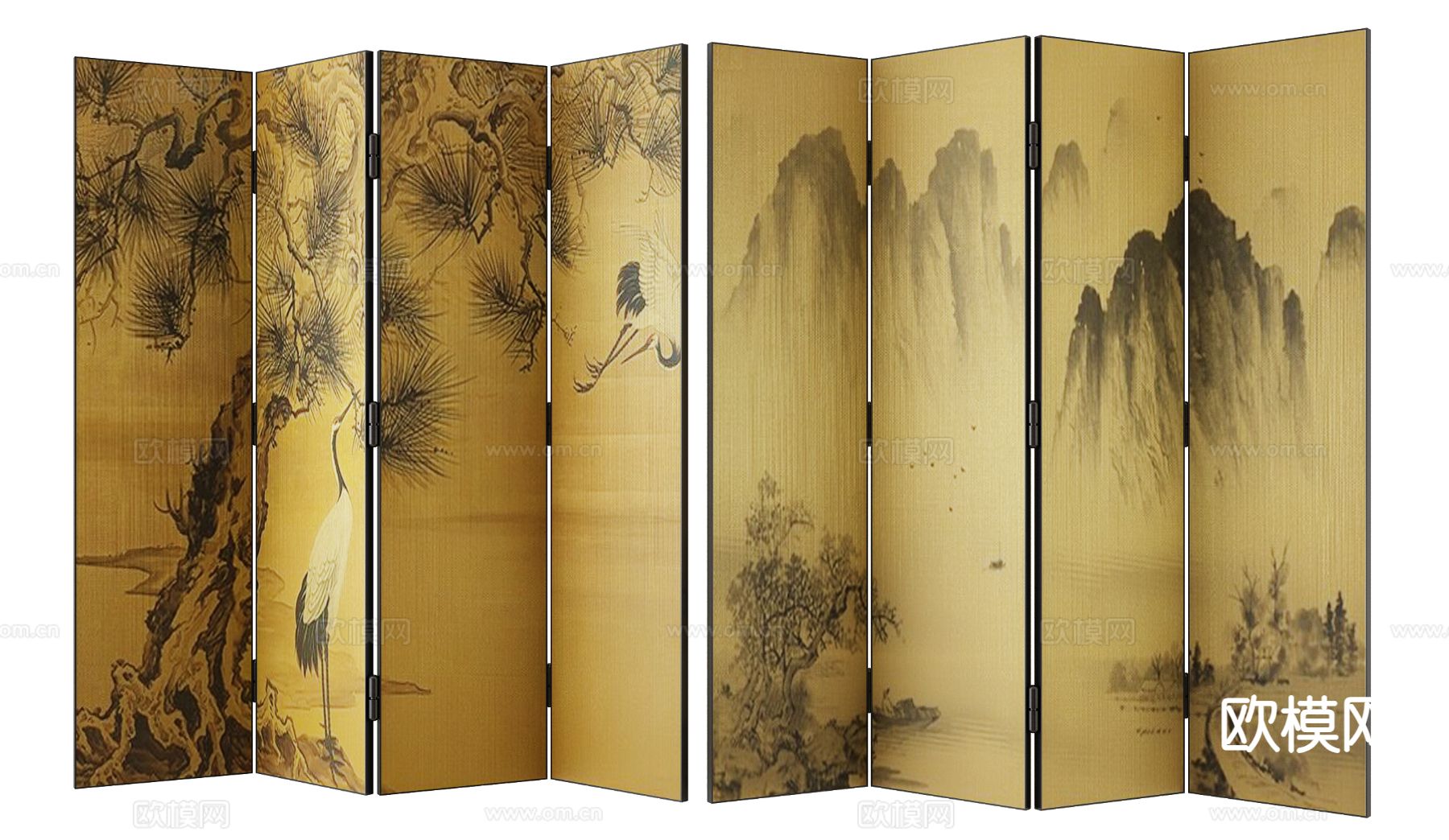 新中式折叠屏风3d模型下载
