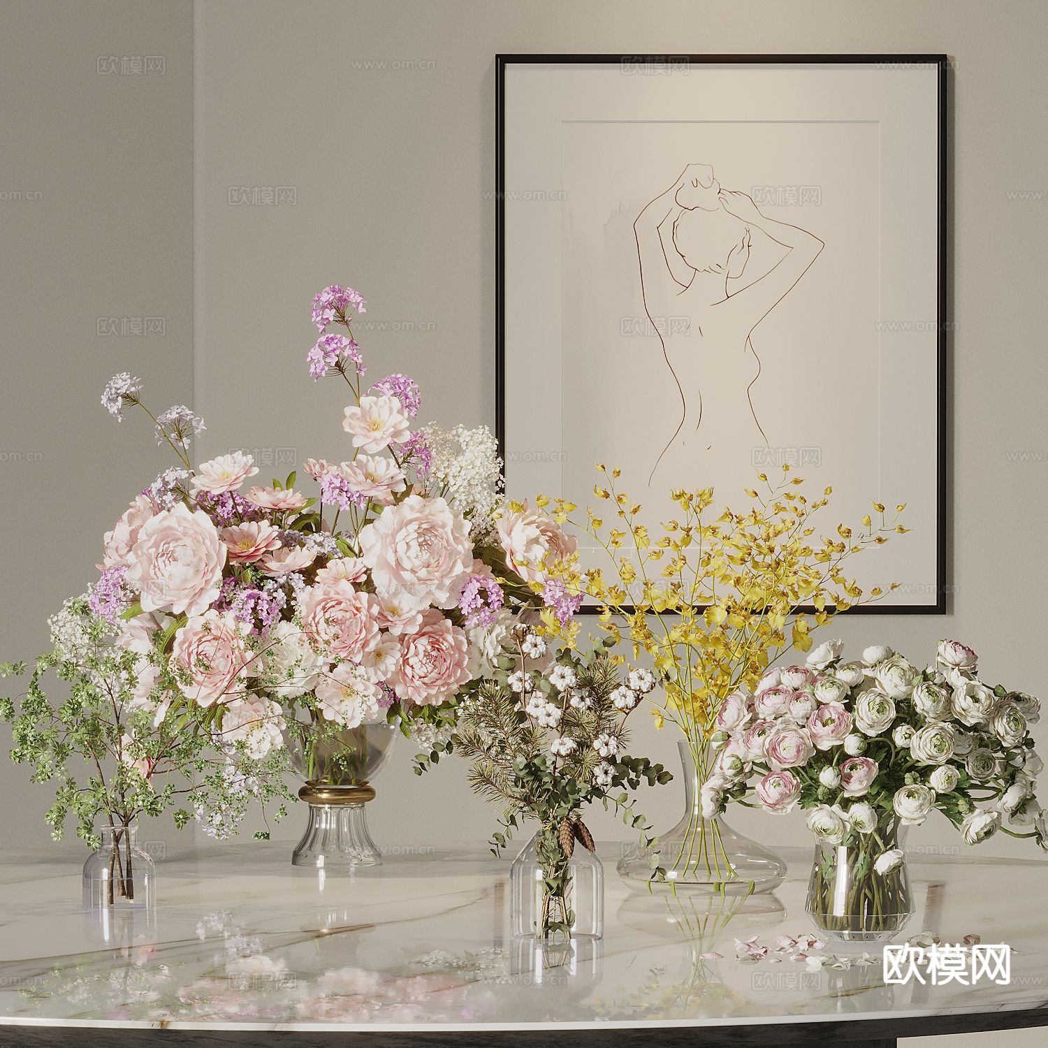 花卉摆件 牡丹花 花瓶 陈设品 鲜花插花3d模型