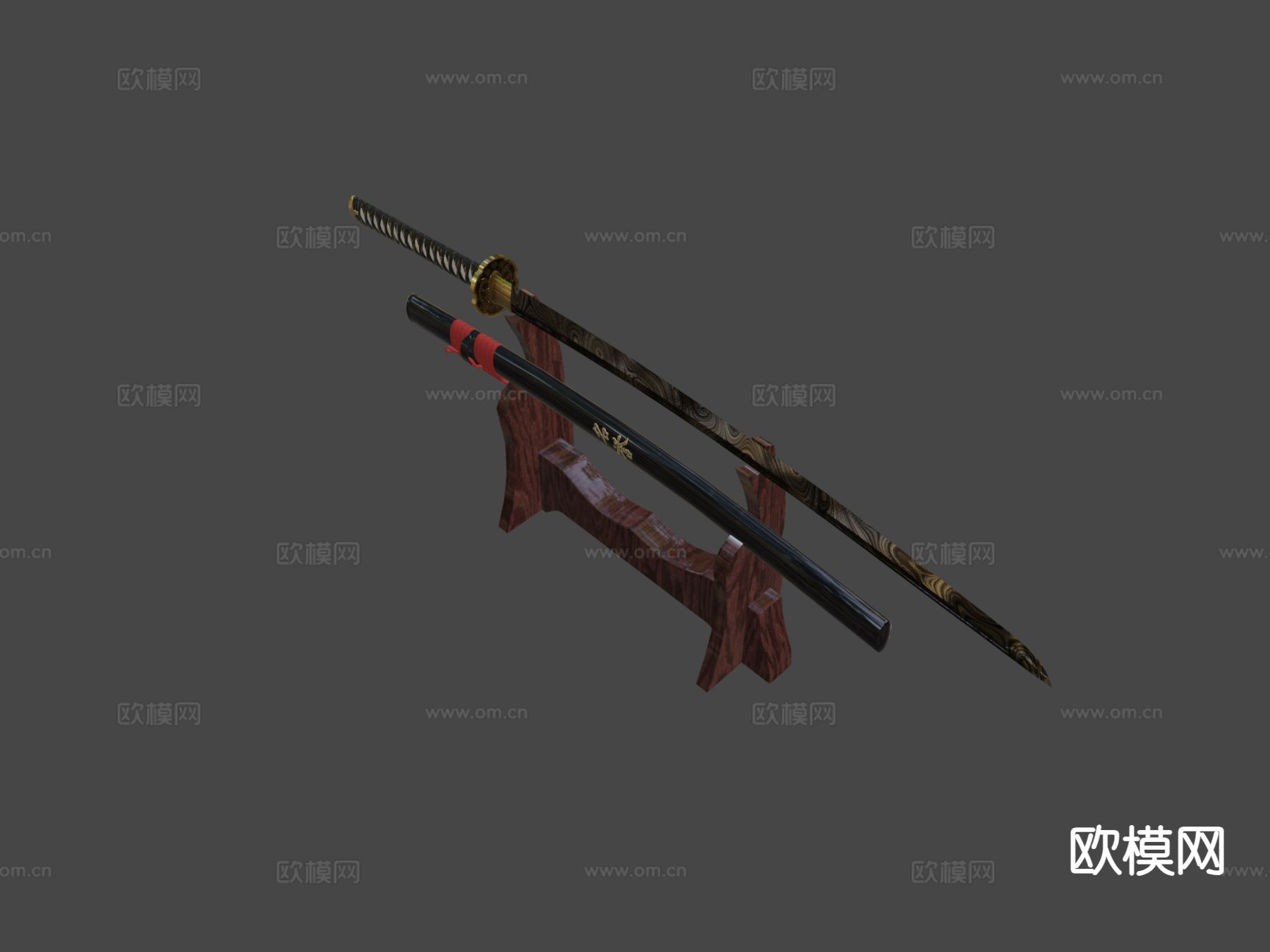 大马士革钢武士刀su模型下载（渲染图4）