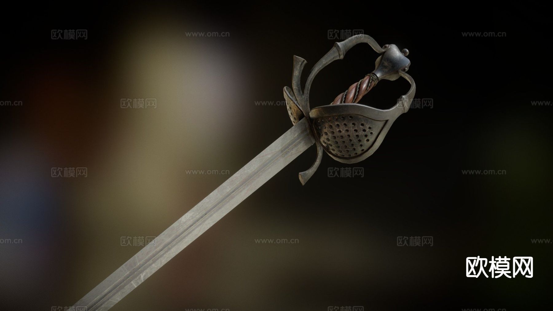 单手侧剑su模型下载（渲染图2）