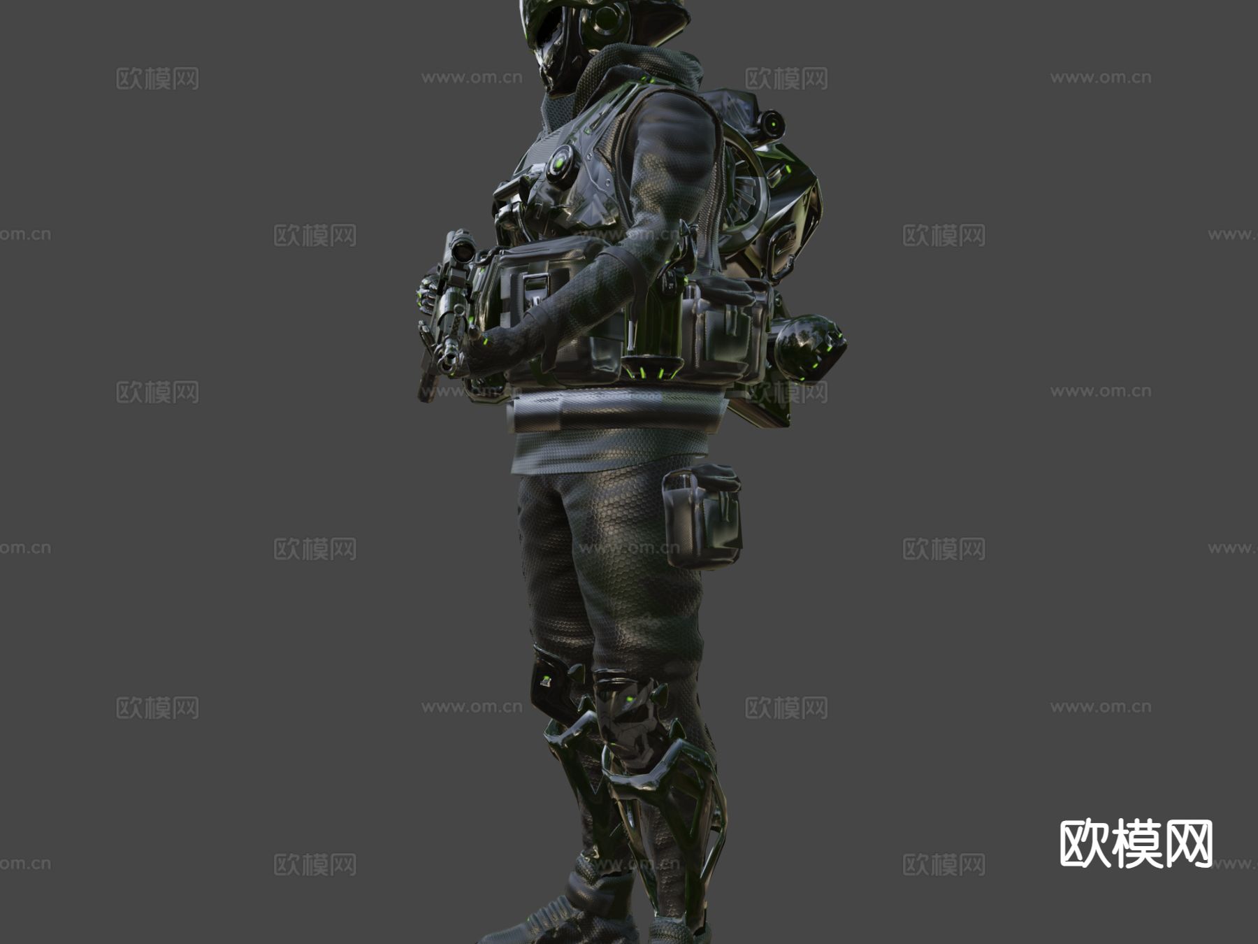 赛博朋克绿G机器人su模型下载（渲染图7）