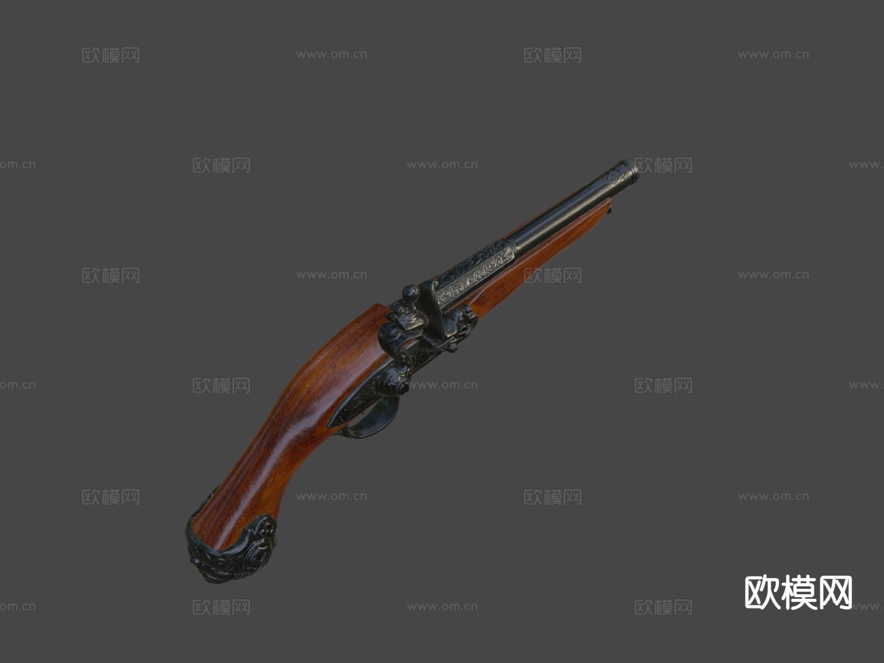 燧发殖民地手枪su模型下载（渲染图4）