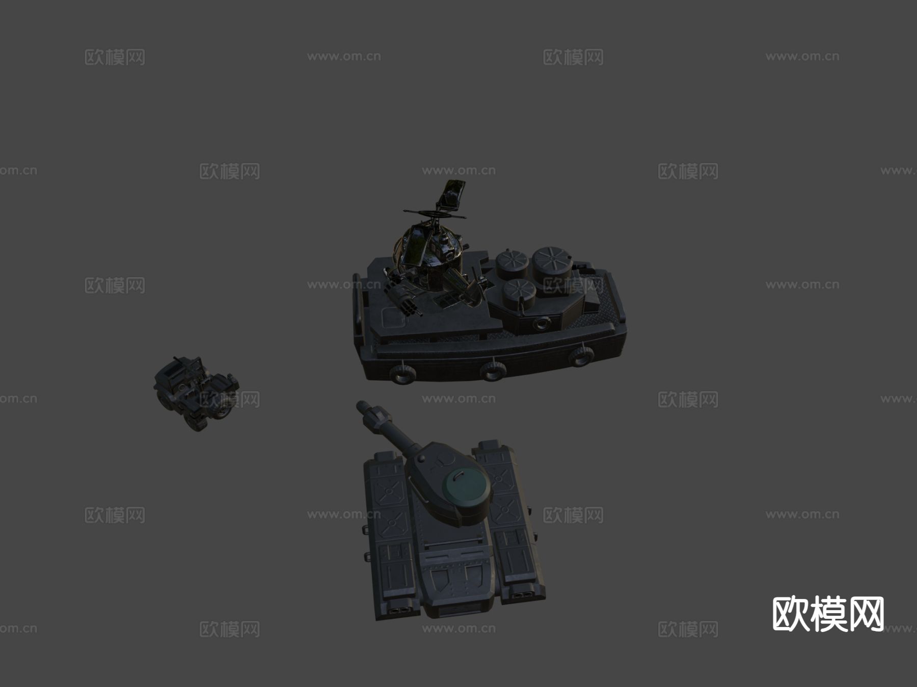 军用坦克 履带车 装甲车su模型下载（渲染图5）