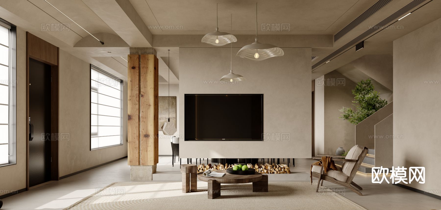 侘寂风客餐厅3d模型下载（渲染图3）