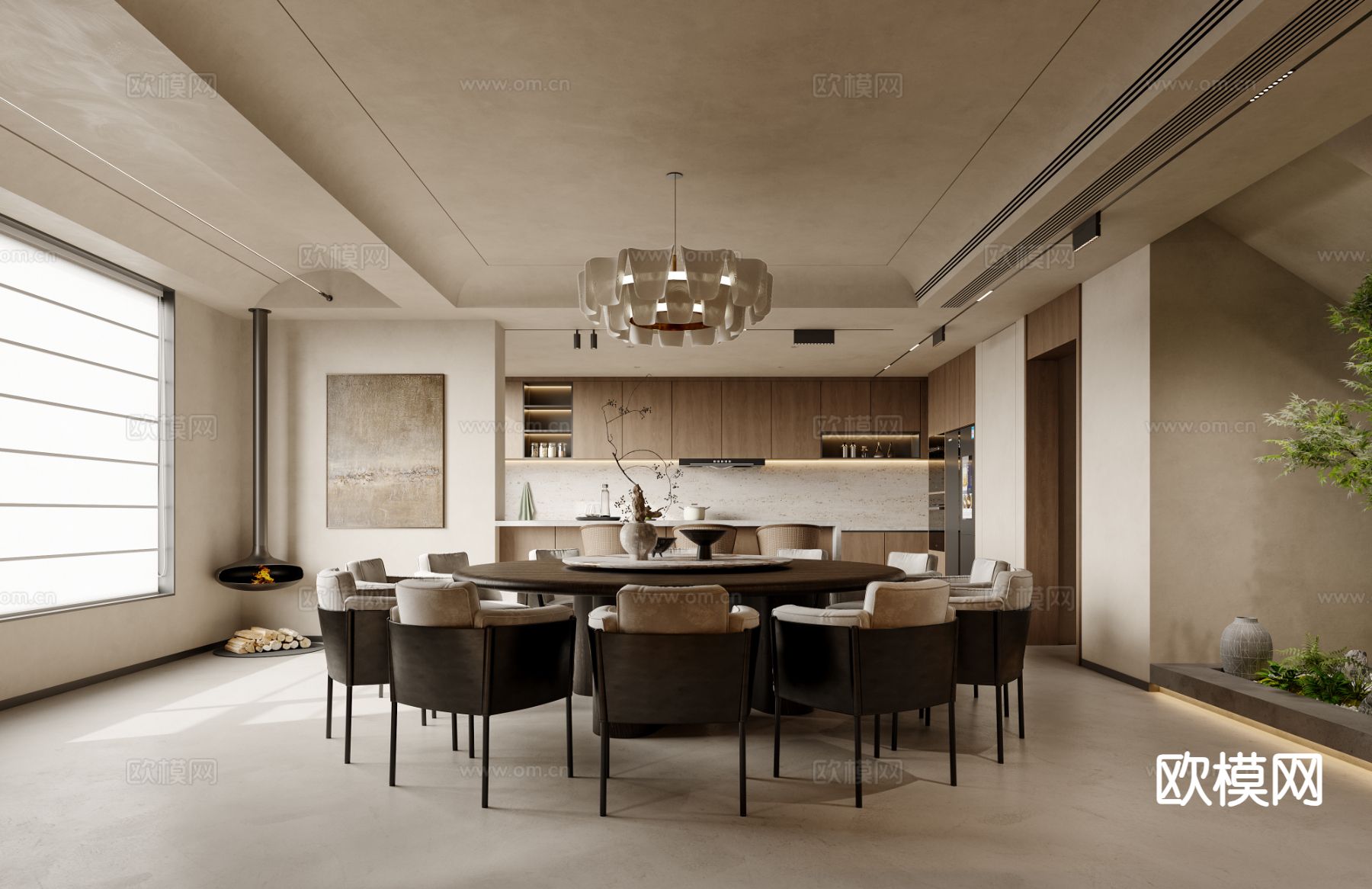 侘寂风客餐厅3d模型下载（渲染图5）