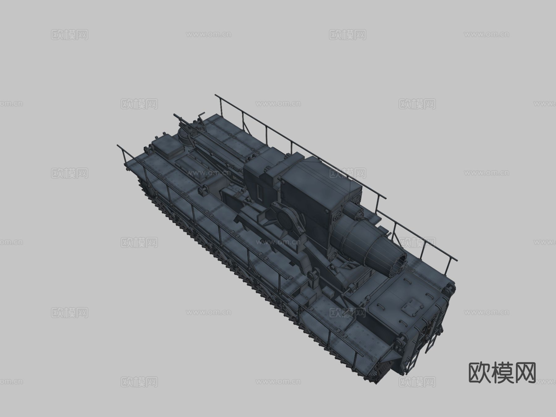 攻城炮 迫击炮 履带车su模型下载（渲染图1）