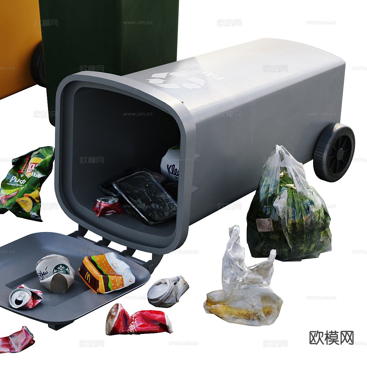 环卫垃圾桶 垃圾袋 垃圾分类 街道垃圾3d模型下载（渲染图2）