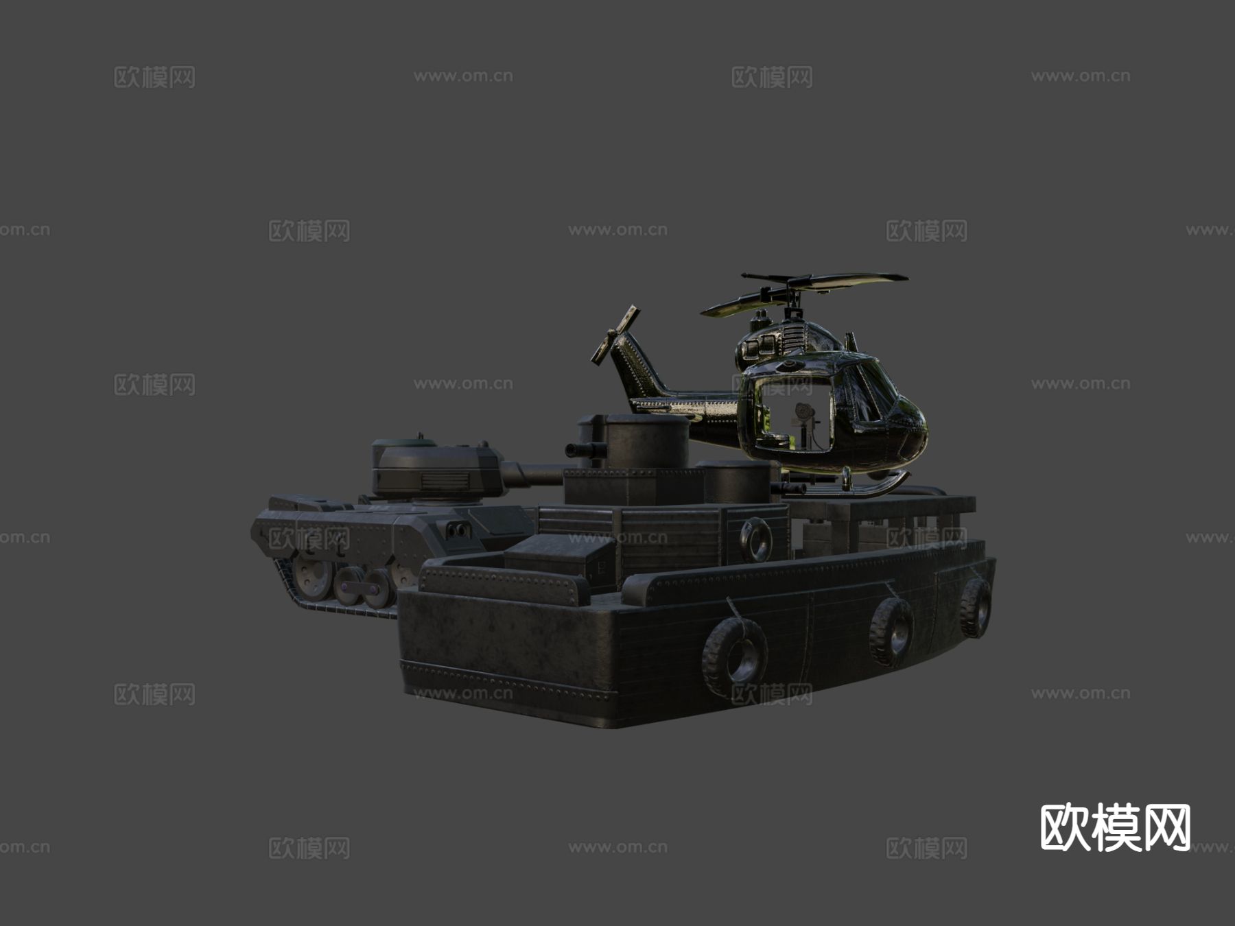 军用坦克 履带车 装甲车su模型下载（渲染图6）