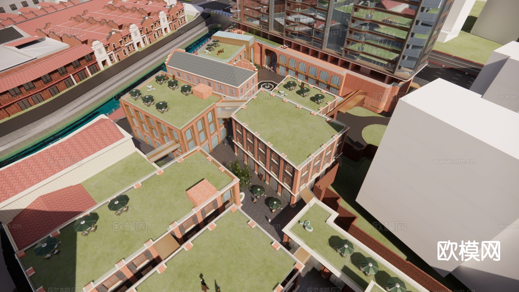 商业区鸟瞰su模型下载（渲染图2）