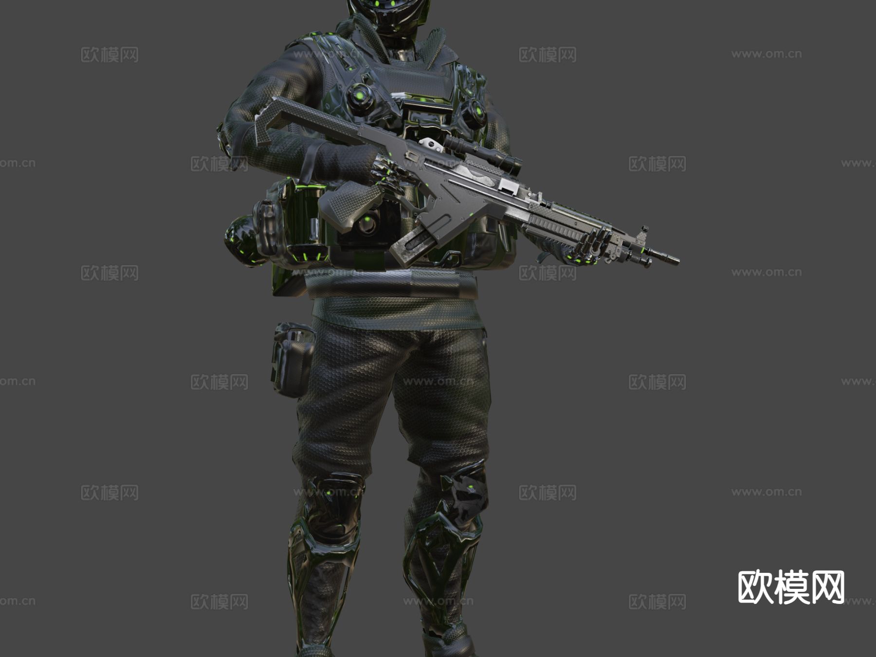 赛博朋克绿G机器人su模型下载（渲染图5）